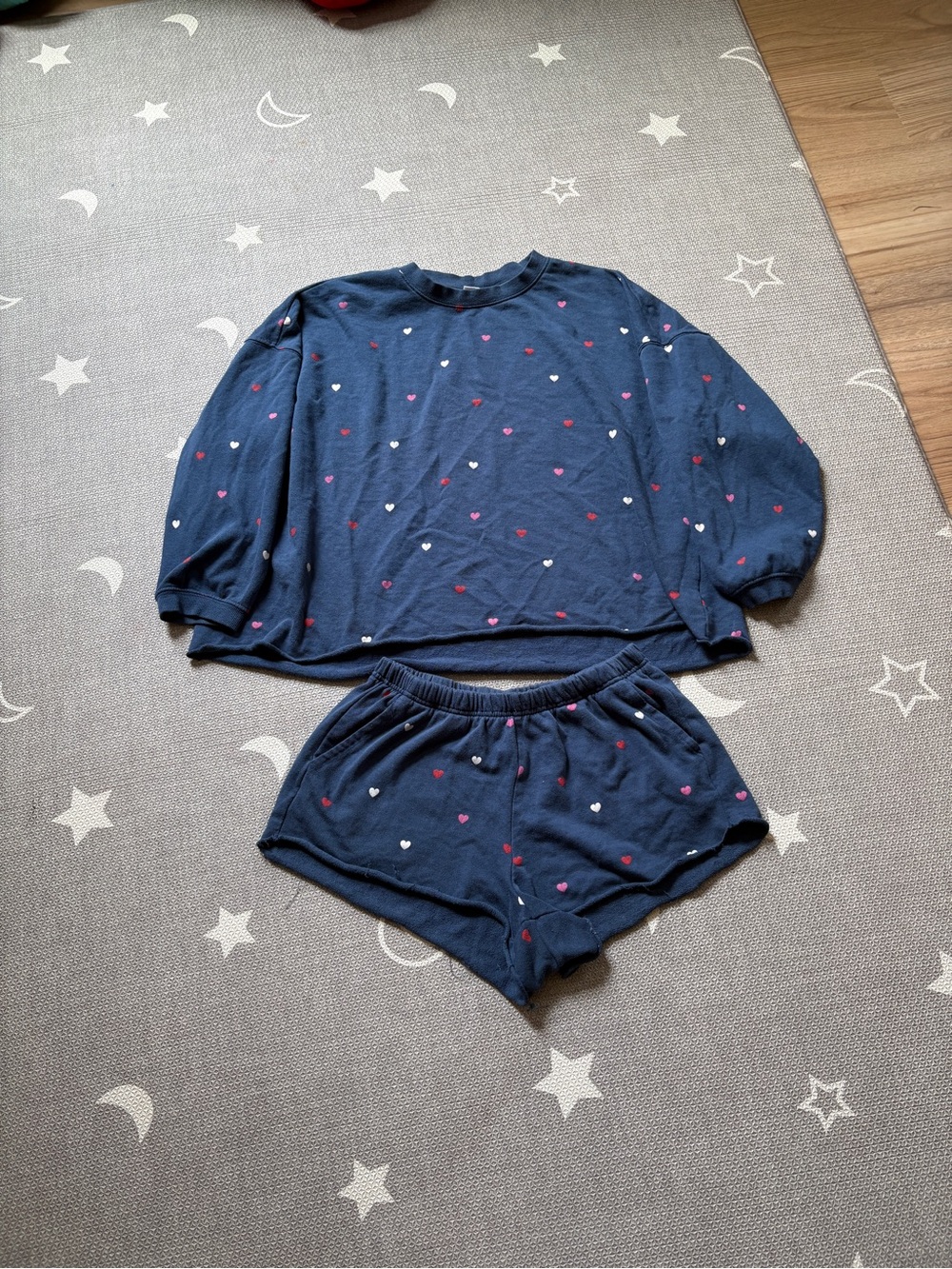 Mighty Fine Navy Heart Print Girls' Pajama Set with Pink and White Hearts